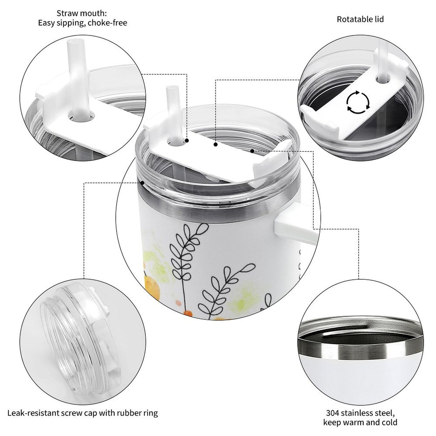 POD US Local Tumbler 40 oz Large Capacity Car Cup Flower