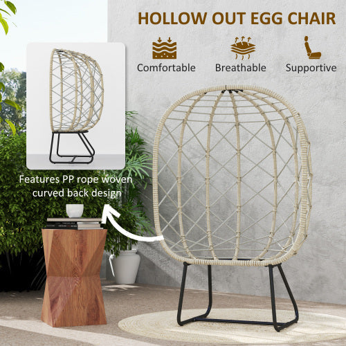 UK Local Outsunny Rattan Egg Chair Outdoor Indoor Wicker Chair With Thickened Cushion And Headrest, Standing Garden Egg Chair With Cup Holder, Metal Frame For Patio, Balcony, Grey