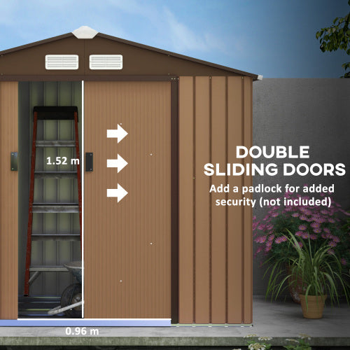 UK Local Outsunny 7 X 4ft Lockable Metal Garden Tool Storage Shed, Outdoor Storage Shed With Foundation And Vents, Light Brown