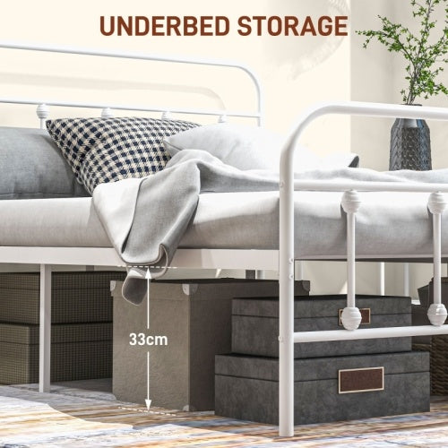 UK Local HOMCOM Double Minimalistic Metal Bed Frame - White