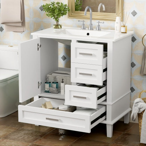 US Local 30 Bathroom Vanity , Modern Bathroom Cabinet With Sink Combo Set, Bathroom Storage Cabinet With A Soft Closing Door And 3 Drawers, Solid Wood Frame