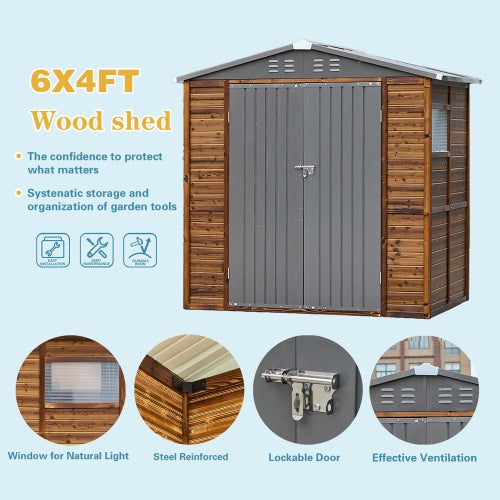 US Local 4x6FT Iron-Wood Combination Tool Shed A Perfect Blend Of Nature And Functionality
