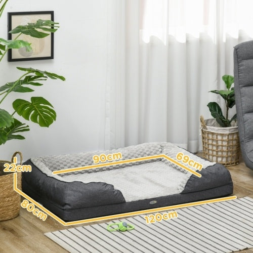 UK Local PawHut Calming Dog Bed Pet Mattress W Removable Cover, Anti-Slip Bottom, For Large Dogs, 120L X 80W X 22Hcm - Charcoal Grey