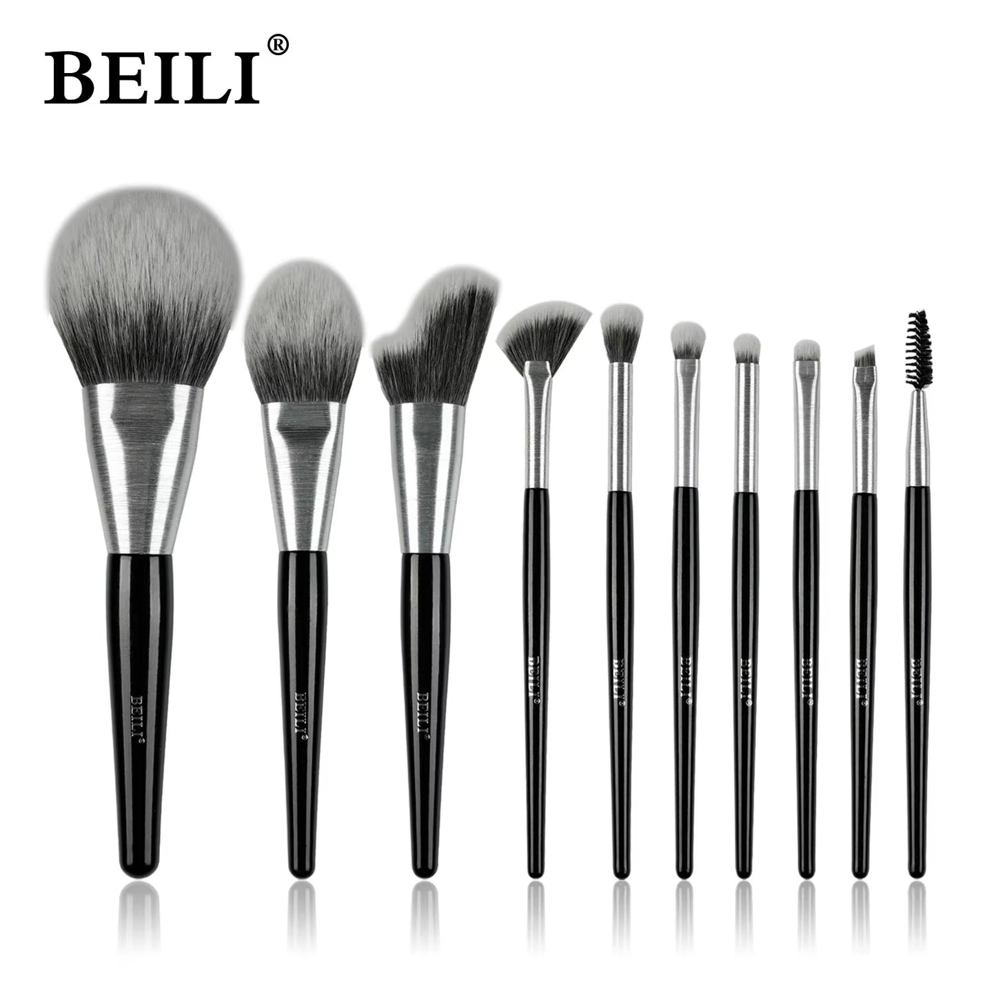 US Local Beili Christmas Gift Makeup Brush Set Of 10, Kabuki Brushes With Synthetic Hair For Foundation, Concealer, And Eyeshadow.