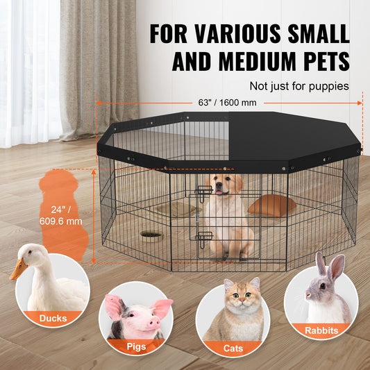US Local VEVOR Dog Playpen, 8 Panels Foldable Metal Dog Exercise Pen With Top Cover, 24inch H Pet Fence Puppy Crate Kennel With Ground Stakes, Indoor Outdoor Dog Pen For Small Medium Pets, For Camping, Yard