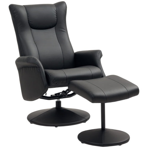 UK Local HOMCOM Swivel Recliner Chair With Footstool, PU Leather Recliner Armchair With Adjustable Back And Steel Frame, Reclining Chair Lounge With Flared Armrests For Living Room, Black