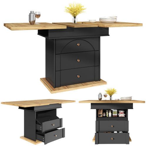 UK Local Telescopic Dining Table 110-140x80 Cm,Foldable Kitchen Table For 4-6 People, Extendable Dining Table, Space-saving Kitchen Table, For Kitchen And Living Room, Minimalist Cabinet Door Design, Black