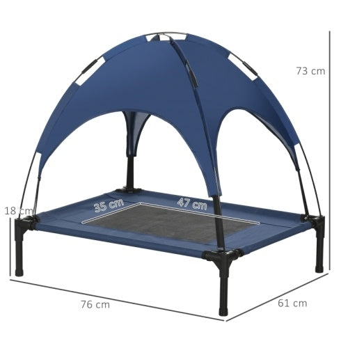 UK Local PawHut Raised Dog Bed Waterproof Elevated Pet Cot With Breathable Mesh UV Protection Canopy Blue, For Medium Dogs, 76 X 61 X 73cm
