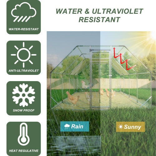 US Local 9.94 Ft. X 25.68 Ft. Galvanized Large Metal Walk In Chicken Coop Cage Farm Poultry Run Hutch Hen House