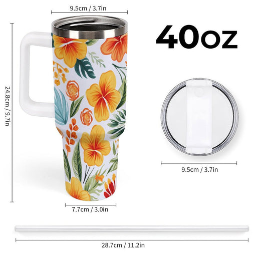 PHDT00457 POD US Local Tumbler 40 oz Large Capacity Car Cup Summer Flowers, Fruits, Tropical