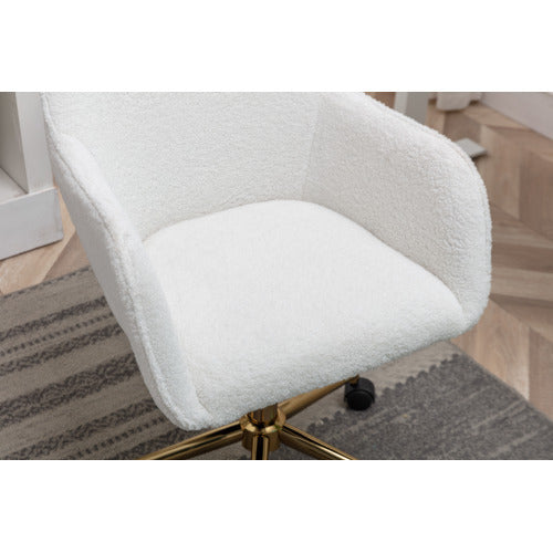 UK Local New Teddy Fabric Material Adjustable Height Swivel Home Office Chair For Indoor Office With Gold Legs,White