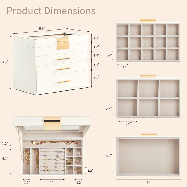 US Local Top Visible Storage With 2-drawer White Cabinet And Pink Velvet Jewelry Box