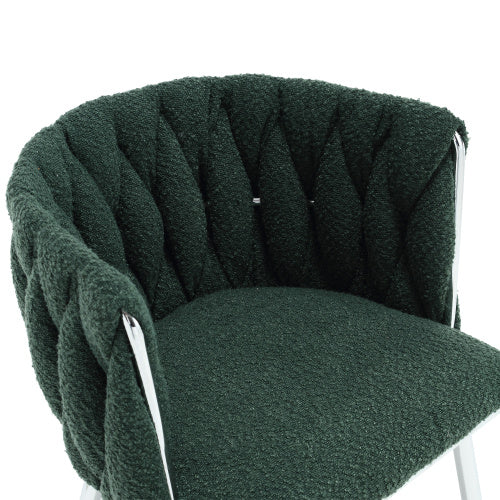 UK Local GOMYWAY Modern Hand Weaving Dining Chairs Set Of 2, Boucle Upholstered Side Chairs With Silver Legs, Kitchen Chairs With Armrest, Accent Chairs, Vanity Chairs For Dining Room Emerald, Set Of 2