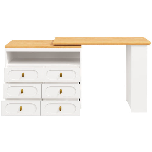 UK Local 360 Rotating Bar Table Main Body 137 X 39 X 90 Cm, Coffee Bar Furniture, Rotating Dining Bar With Storage, Kitchen Island, With Spice Rack, Six Drawers, Open Storage Space, White