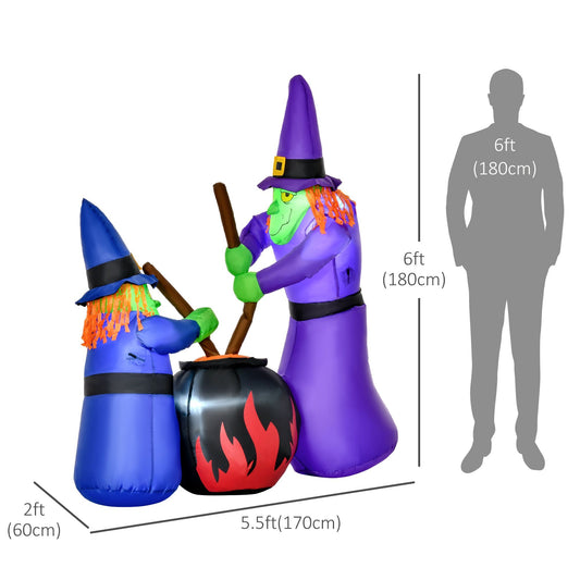 CA Local Outdoor Yard Colorful 5.5ft Blow Up Inflatable Halloween Two Old Witch And Magical Potions Decoration With LED For Indoor Outdoor House Party Display