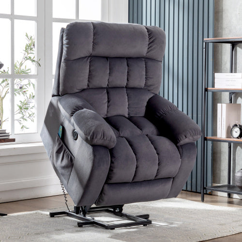 UK Local Electric Power Lift Recliner Chair Sofa With Massage And Heat For Elderly 2 Side Pockets USB Ports Single Recliner Chairs For Living Room Overstuffed Breathable Fabric Reclining