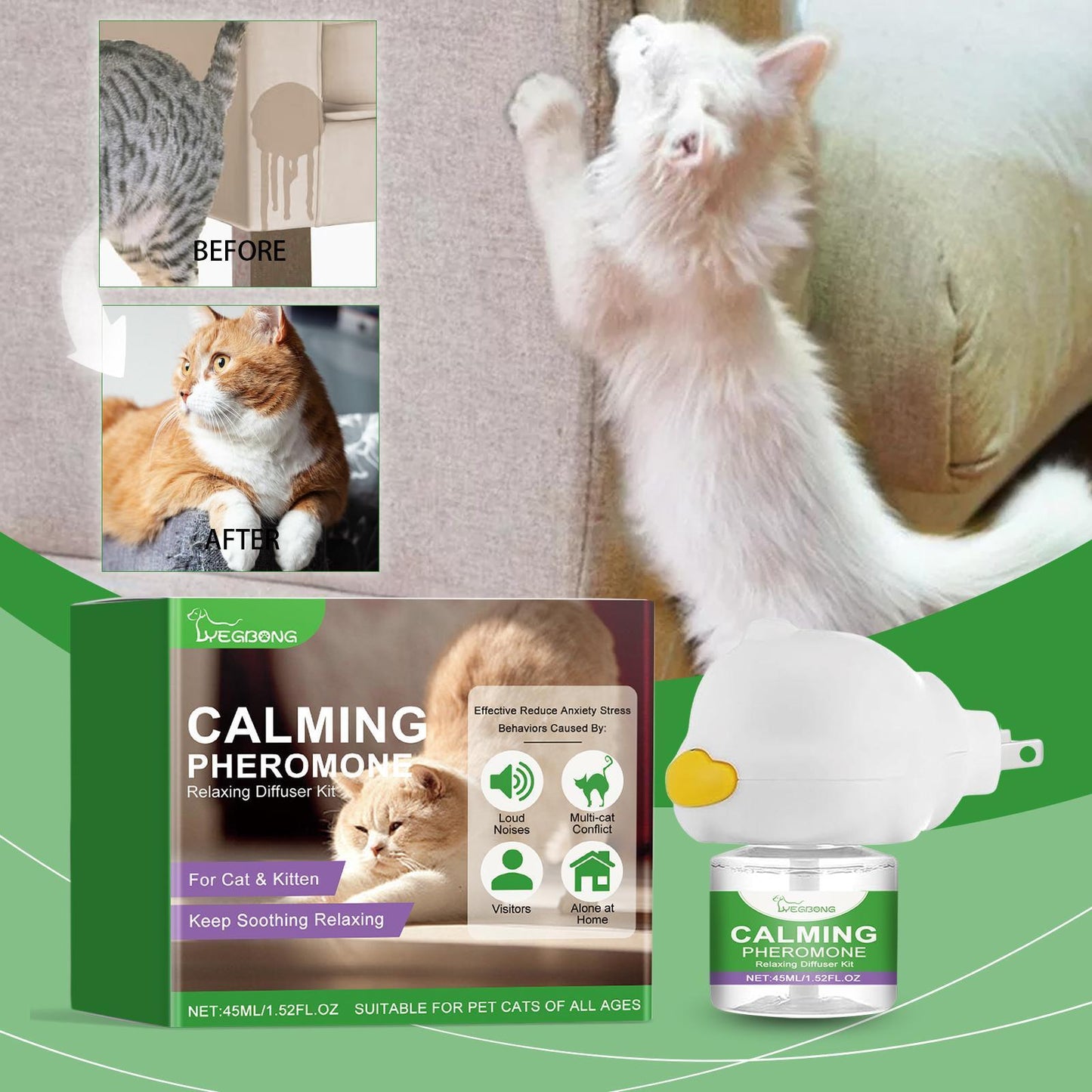 US Local Yegebang Cat Emotional Care Set Pet Cat Soothing Calm Estrus Irritability Mood Noise Reduction Care