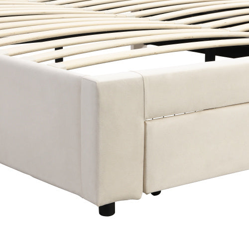 UK Local Upholstered Bed King Size Bed 5ft 150x200cm Velvet Fabric Double Bed Large Storage Space,With Slats And Headboard,Without Mattress,Grey