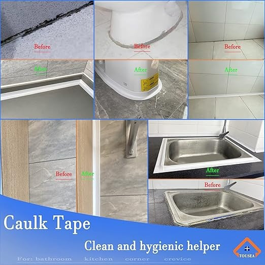 US Local Bath & Kitchen Caulk Tape Sealant Strip, PVC Self-Adhesive Tub & Wall Sealing Tape, Shower Tile Sealer -2PCS