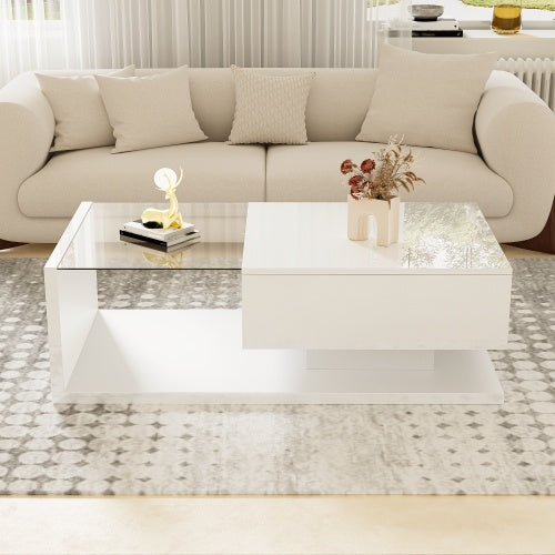 UK Local Coffee Table, High-gloss White. Side Tables, Coffee Tables With Glass And LED