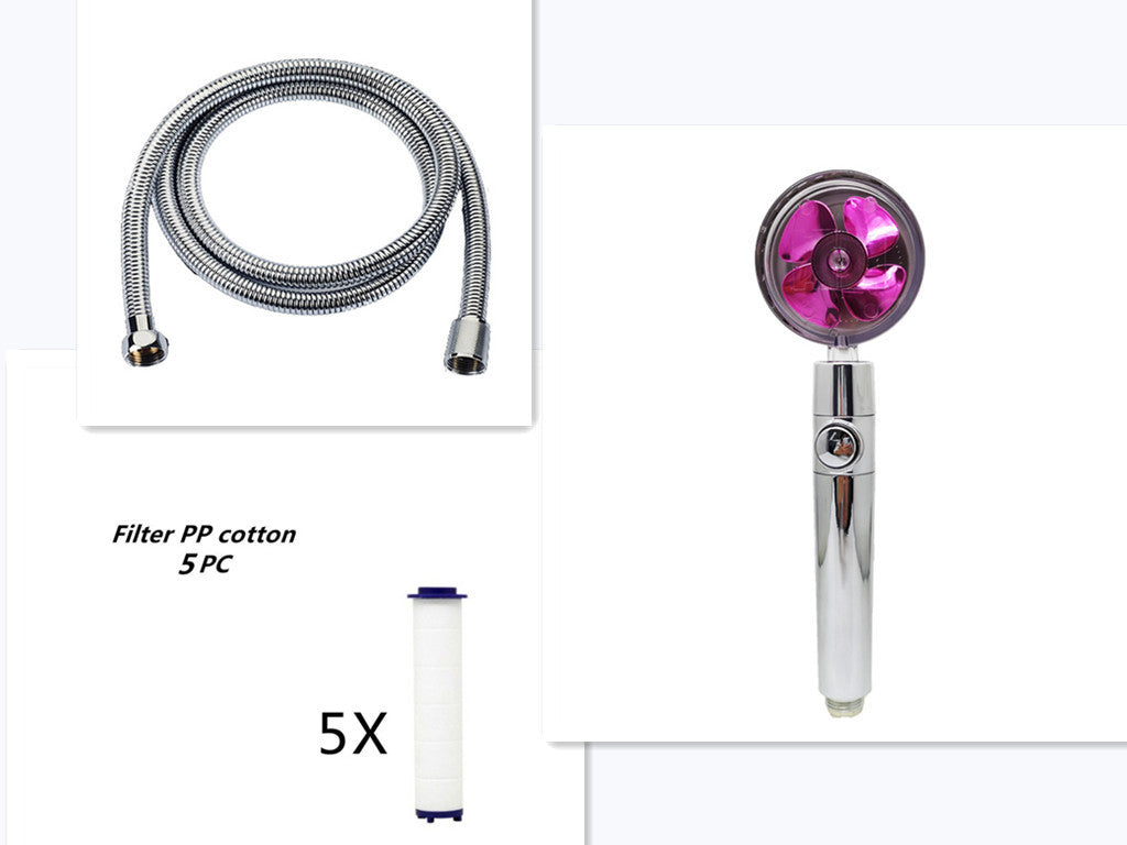 US Local Propeller Driven Shower Head With Stop Button And Cotton Filter Turbocharged High Pressure Handheld Shower Nozzle