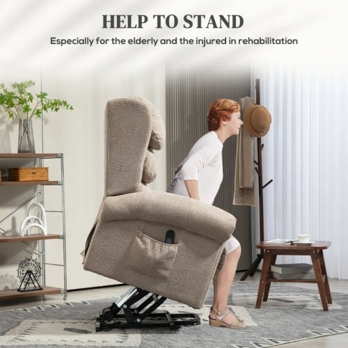 UK Local HOMCOM Velvet-Feel Electric Riser Recliner Chair - Khaki
