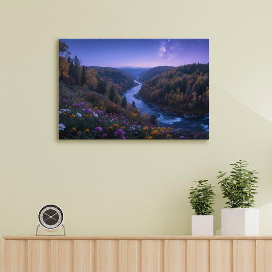 POD Decor Interior Frame Painting Horizontal, Mountain river starry autumn