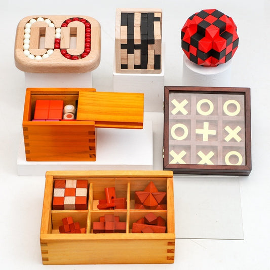 Children's Educational Intelligence Unlock Toy Wooden Cube Flat Ball Maze Game Burr Puzzle