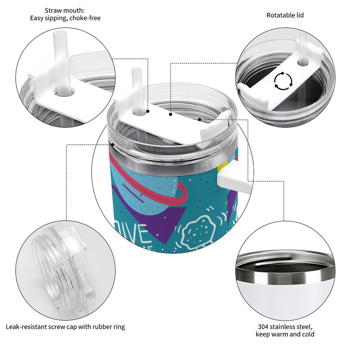 PHDT00349 POD US Local Tumbler 40 oz Large Capacity Car Cup Cosmic Planet Cat