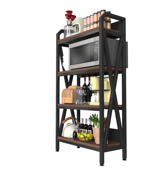 US Local 56.30'' Bakers Rack 4-Level Storage Shelves Metal And Wooden Kitchen Shelves, Kitchen Organizers And Storage, For Garage, Pantry, Bathroom, Closet ,33.50'' Length