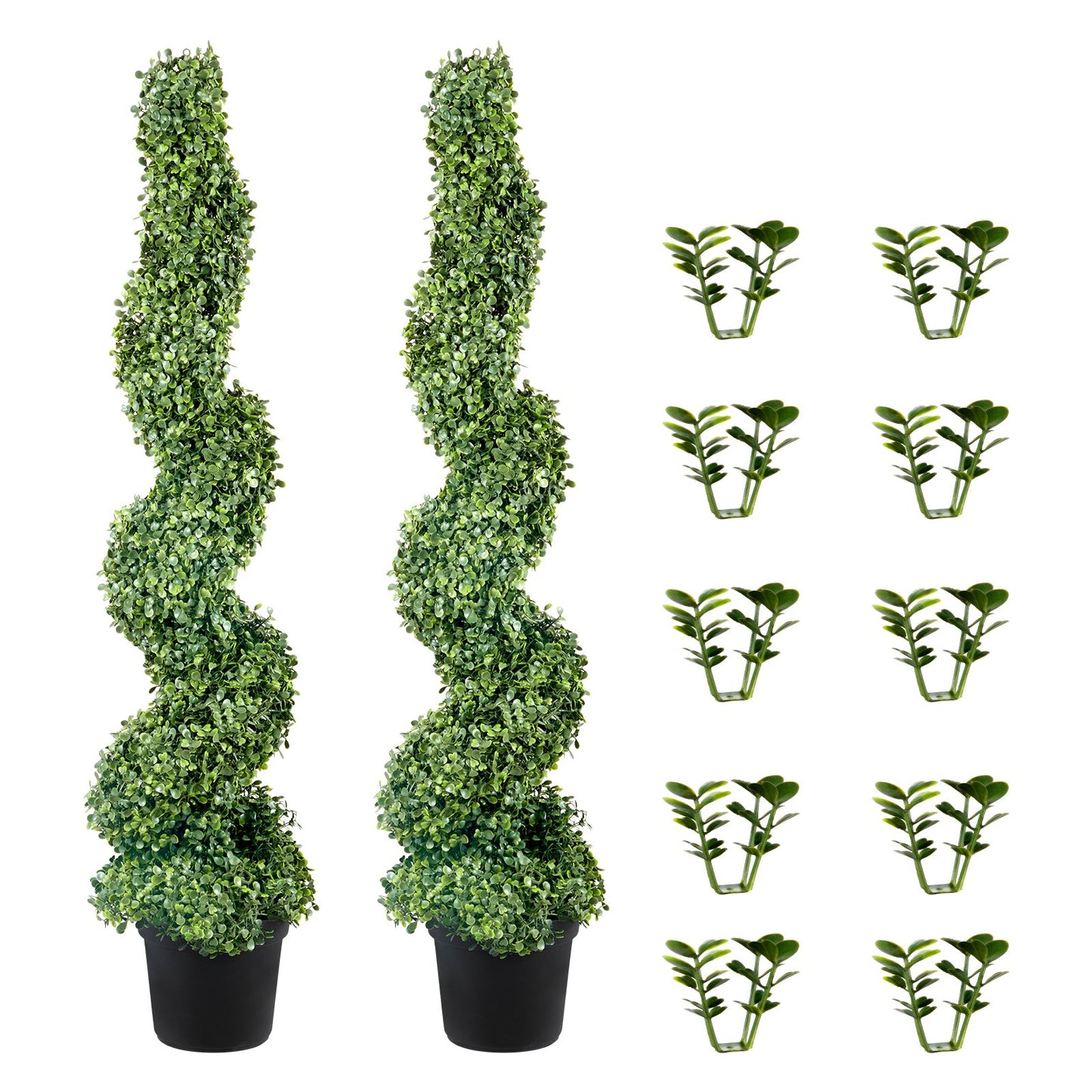 US Local 2 Pcs. Artificial Boxwood Tower Topiary Spiral Artificial Plant 122cm High Decorative Plant Green Plastic PE Iron Topiary Plants Incl. 10 Pcs. Replacement Leaves