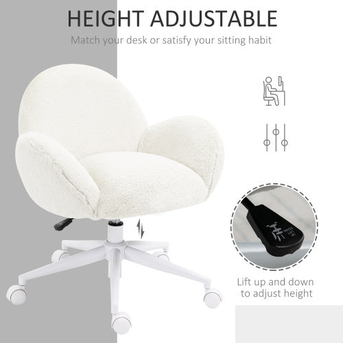 UK Local HOMCOM Makeup Vanity Chair, Cute Fluffy Desk Chair With Rolling Wheels For Bedroom Living Room