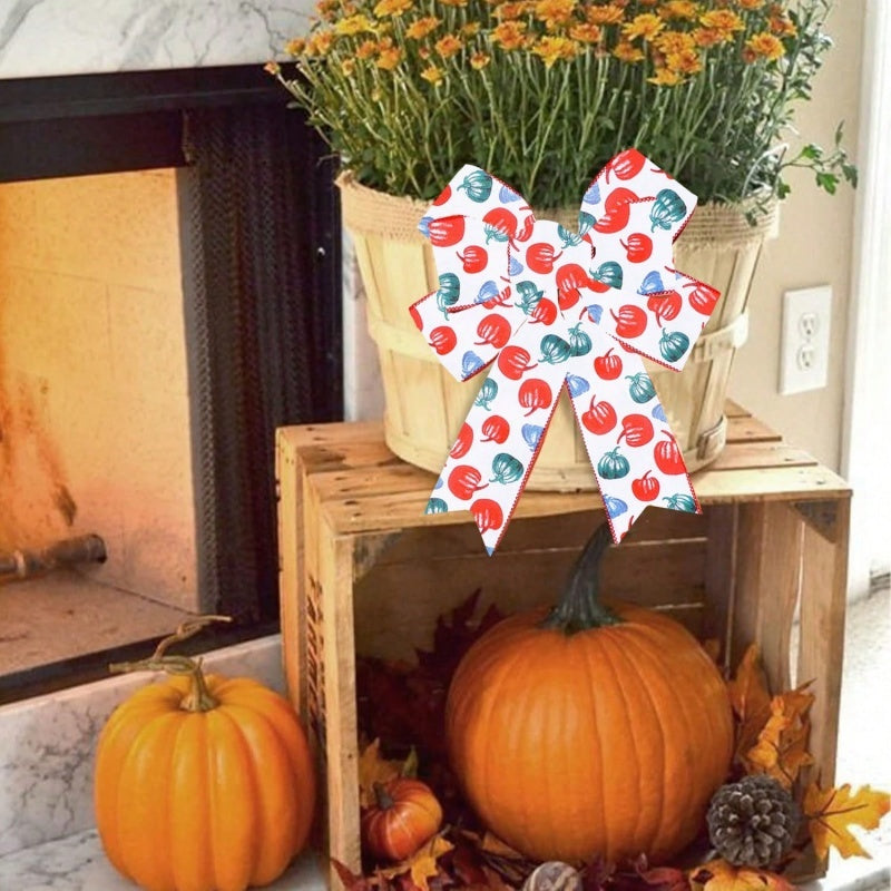 US Local 4 Rolls 20 Yards Thanksgiving Day Fall Autumn Wired Edge Ribbon Pumpkin Leaves Wired Ribbon Gingham Ribbon For Thanksgiving Decorations Party Gift Wrapping Craft DIY Project