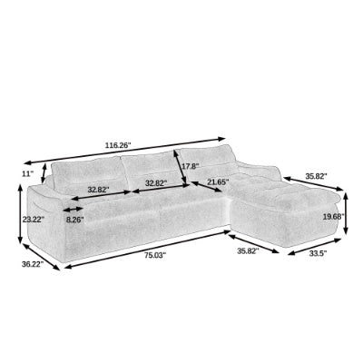 US Local Right Sofa Seat, L-shaped Modular Combined Sofa, Compressed Combined Sofa, Modern Lazy Style Comfortable Beanbag Sofa