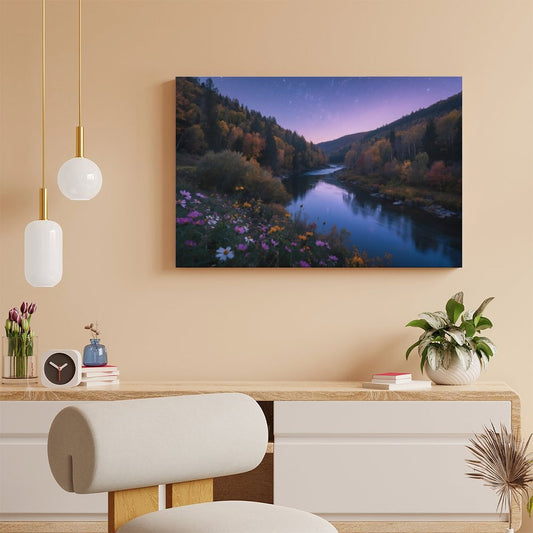 POD Decor Interior Frame Painting Horizontal, Mountain river starry autumn