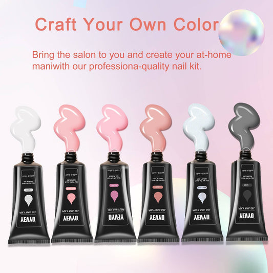 US Local 6 PCS Poly Gel Nail Kit With UV Lamp, Top Base Coat Builder Nails Art Tools