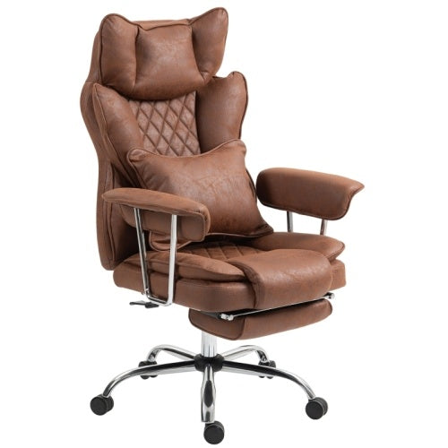 UK Local HOMCOM Leathaire Reclining Office Chair With Lumbar Support Pillow