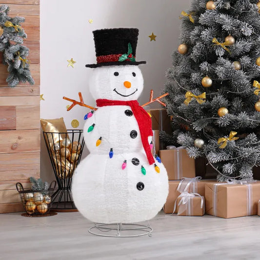 US Local 4FT Lighted Snowman Christmas Yard Decorations, Pre-lit Pull Up Snowman With 100 White LEDs, Multi-color Light String And Stakes For Xmas Outdoor Holiday Indoor Decor Lighted Holiday Displays