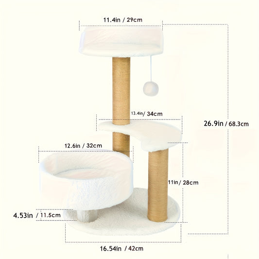 US Local Luxury Cat Tree With Scratching Posts - Easy To Assemble, Wooden Fiber Structure, Suitable For Cats.
