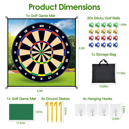US Local Golf Chipping Dart Game Mat Set With 20 Sticky Balls Ground Stakes Hanging Hooks Carrying Bag Indoor Outdoor Golf Hitting Training Game Mat For Kids Beginners
