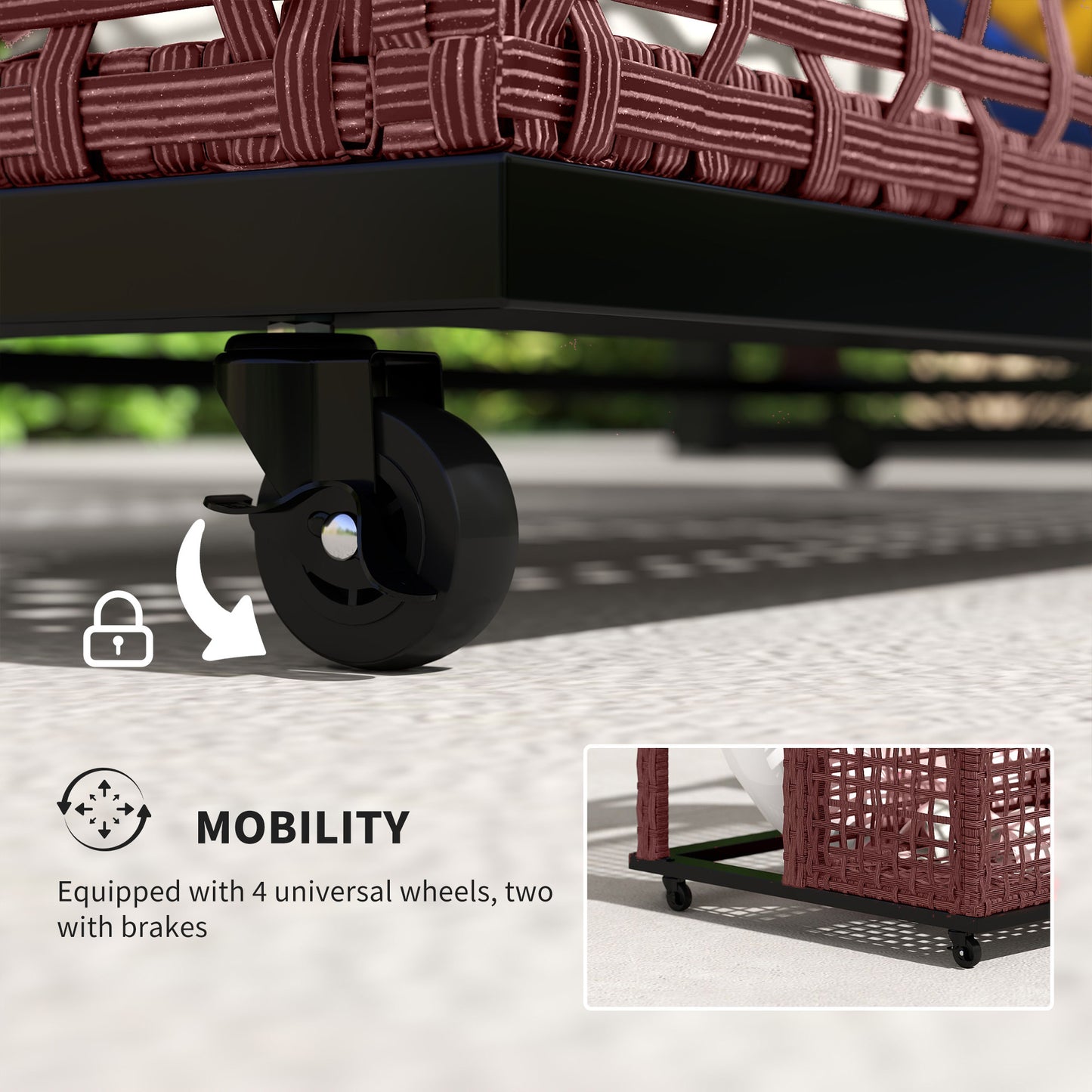 US Local Rattan Pool Float Storage Organizer With Wheels, Mixed Brown