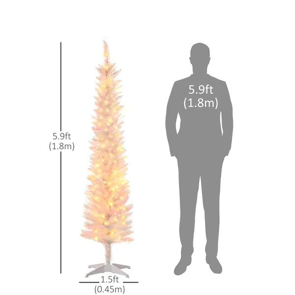 CA Local 6' Prelit Christmas Trees, Pencil Artificial Christmas Tree With Colourful Surface Tips, Colourful LED Lights, White