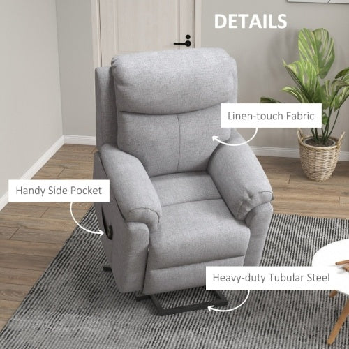 UK Local HOMCOM Power Lift Recliner Chair, Electric Lift Chair For Elderly, Overstuffed Linen Fabric Riser And Reclining Armchair With Remote Control, Side Pockets, For Living Room, Grey