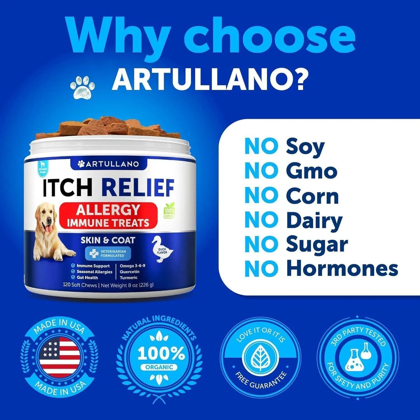 US Local Dog Allergy Relief Chews Itching Skin Relief For Dogs Fish Oil 3 Seasonal Allergies Pills Skin & Coat Anti ItchHot Spots Treatment Canine Immune Health Supplement 120 Soft Treats