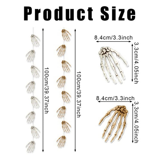 US Local 6 Pcs Halloween Hand Skeleton Garland Horrible Party Paper Banner Haunted House Hanging Decoration Halloween Party Scary Props For Door Wall Window Ceiling Decor