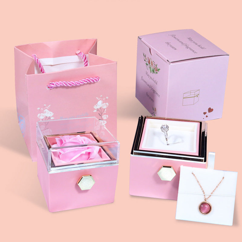 US Local Rotating Soap Flower Rose Gift Box Creative Rotating Rose Jewelry Packaging Box Valentine's Day Gift For Women