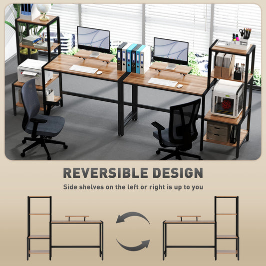US Local Computer Desk, 59 CPU Desk With Monitor Stand, Reversible 4-Tier Shelf, Industrial Writing Desk For Study Room, Brown