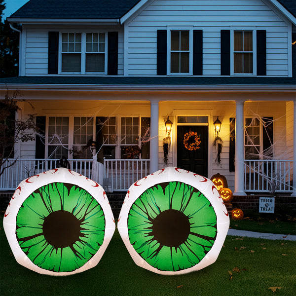 2PCS 3ft Green Eyed Ball ,2 White LED Lights Halloween Inflatable Decoration 12V