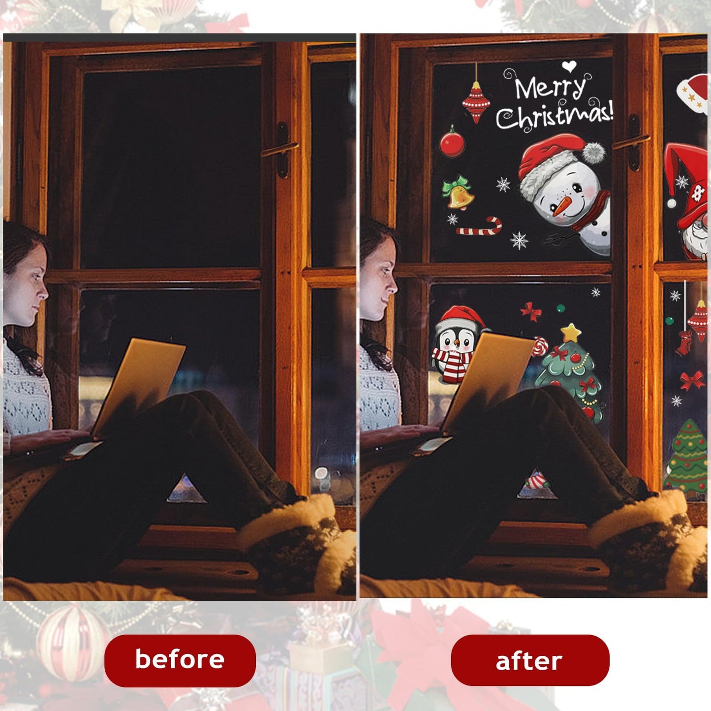 US Local Christmas Window Clings 242Pcs Double Sided Christmas Window Stickers Reusable 9 Sheets Snowflake Santa Snowman Window Clings Decals For Xmas Home School Office Decorations Clearance