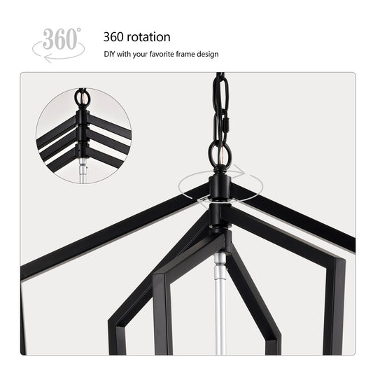 US Local 8-Light Farmhouse Kitchen Chandeliers, Matte Black And Sliver Vintage Rustic Cage Light Fixture Adjustable Height Chandeliers For Dining Room Hallway Foyer Entryway E12 Bulbs Not Included